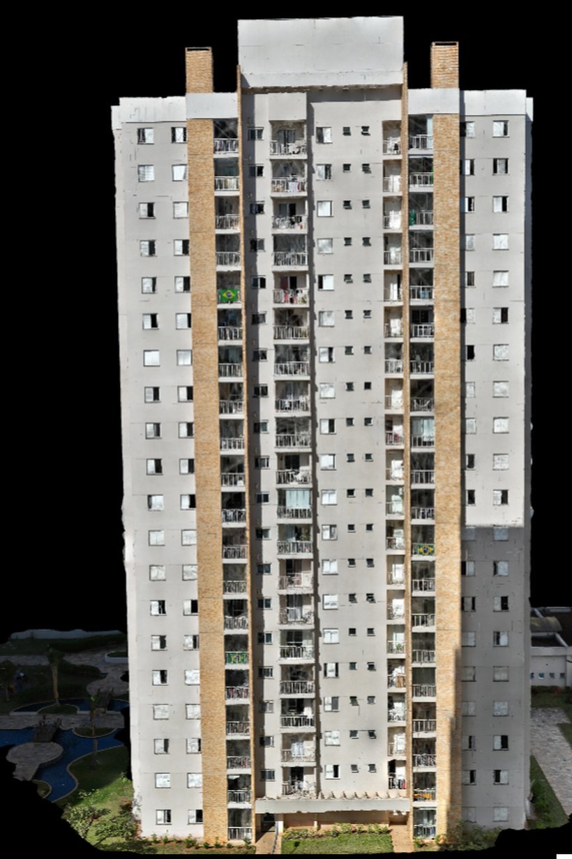 Fachada de condomínio real, vista convencional sem apontamentos técnicos